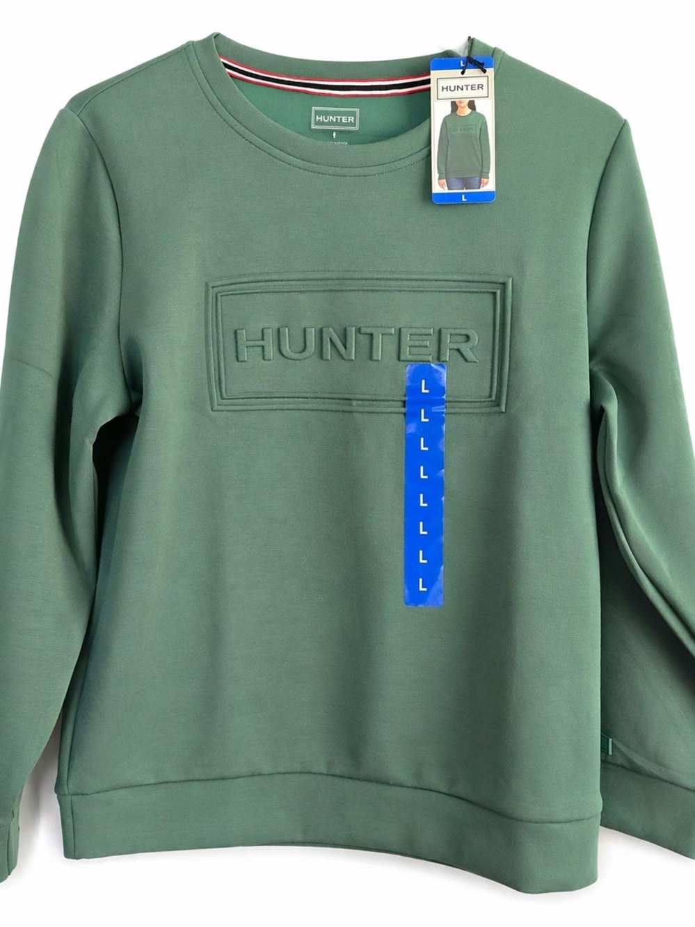 NEW Hunter Women Embossed Logo Pullover Top Sweatshirt NWT L Green Soft